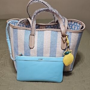 Aldo Beige and Blue Summer Tote with Lemon Charm